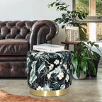 Repose-pieds rond en velours ottoman | Base en acier finition or | Coussin en mousse | 113 kg | Antidérapant | Plusieurs coloris