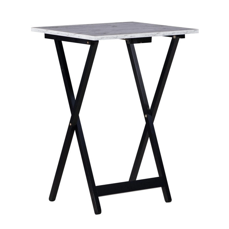 Ensemble de 4 tables de service imitation marbre avec support de rangement | Pliables | Base noire | Capacité de 9 kg