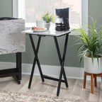 Ensemble de 4 tables de service imitation marbre avec support de rangement | Pliables | Base noire | Capacité de 9 kg