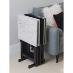 Ensemble de 4 tables de service imitation marbre avec support de rangement | Pliables | Base noire | Capacité de 9 kg