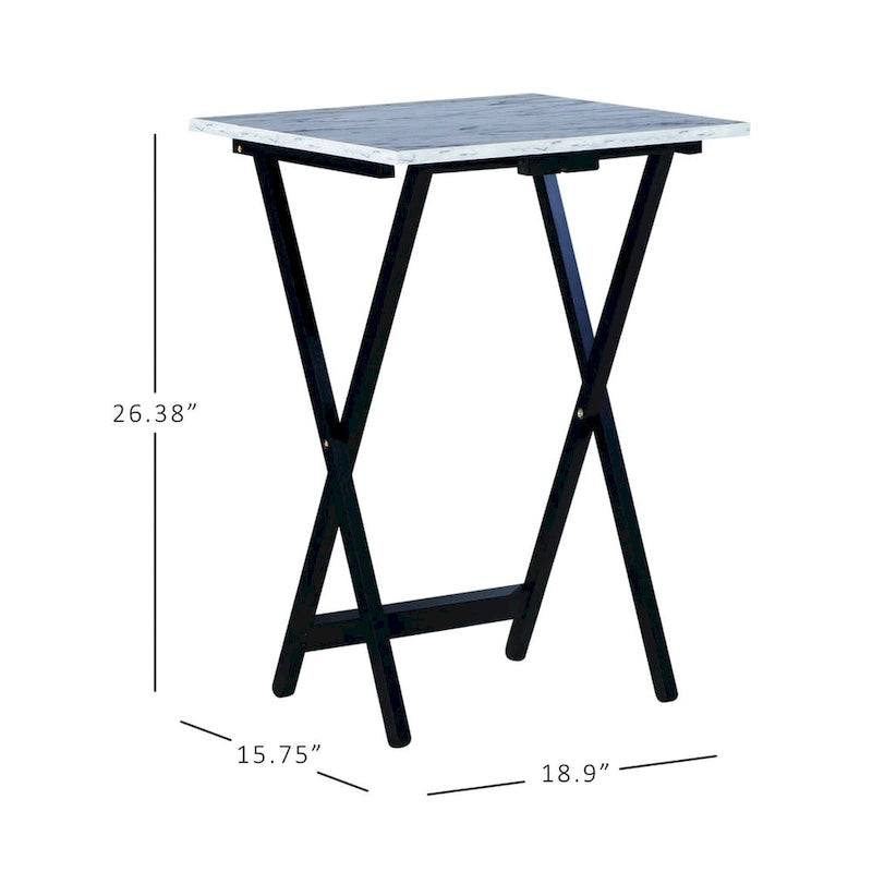 Ensemble de 4 tables de service imitation marbre avec support de rangement | Pliables | Base noire | Capacité de 9 kg