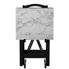 Ensemble de 4 tables de service imitation marbre avec support de rangement | Pliables | Base noire | Capacité de 9 kg