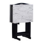 Ensemble de 4 tables de service imitation marbre avec support de rangement | Pliables | Base noire | Capacité de 9 kg