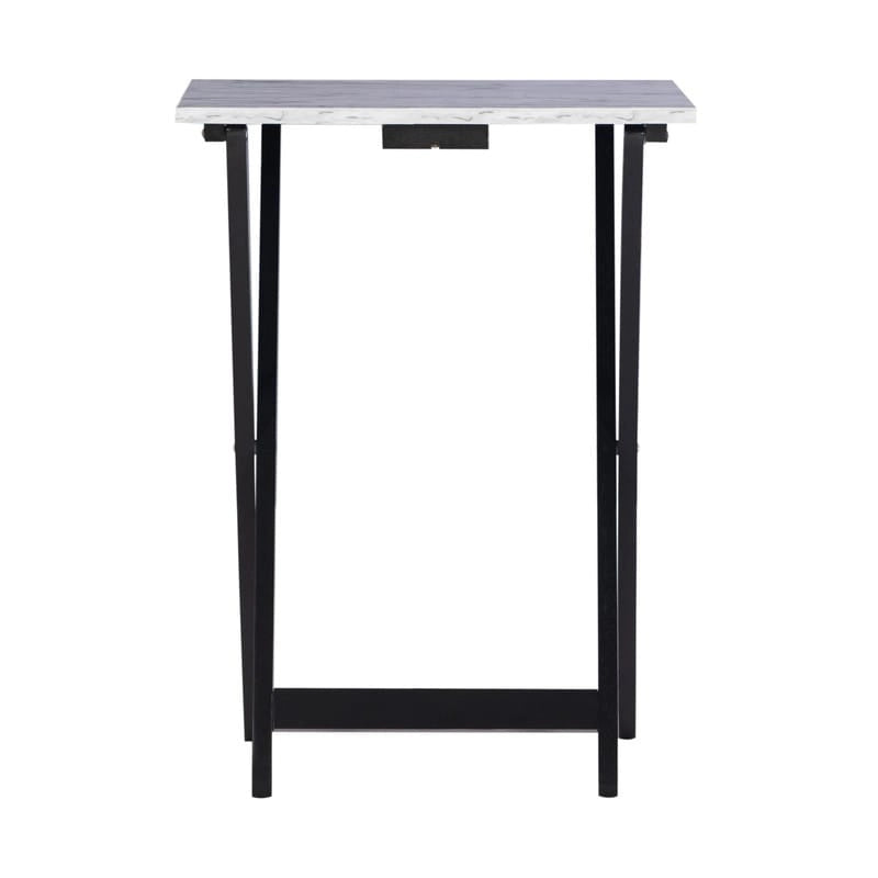 Ensemble de 4 tables de service imitation marbre avec support de rangement | Pliables | Base noire | Capacité de 9 kg
