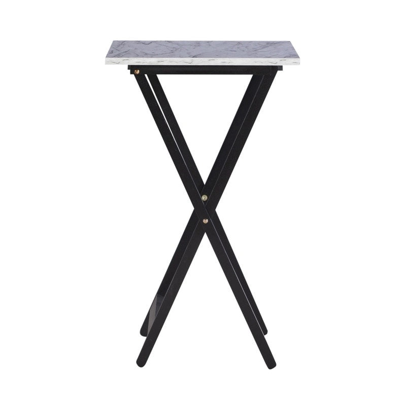 Ensemble de 4 tables de service imitation marbre avec support de rangement | Pliables | Base noire | Capacité de 9 kg