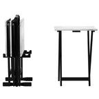 Ensemble de 4 tables de service imitation marbre avec support de rangement | Pliables | Base noire | Capacité de 9 kg