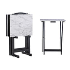 Ensemble de 4 tables de service imitation marbre avec support de rangement | Pliables | Base noire | Capacité de 9 kg