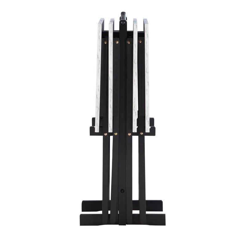 Ensemble de 4 tables de service imitation marbre avec support de rangement | Pliables | Base noire | Capacité de 9 kg