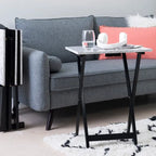 Ensemble de 4 tables de service imitation marbre avec support de rangement | Pliables | Base noire | Capacité de 9 kg