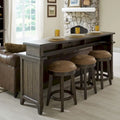 Table console de bar 4 pièces et 3 tabourets | Bois d'hévéa | Station de charge intégrée | Marron selle