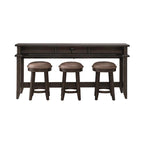Table console de bar 4 pièces et 3 tabourets | Bois d'hévéa | Station de charge intégrée | Marron selle