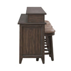 Table console de bar 4 pièces et 3 tabourets | Bois d'hévéa | Station de charge intégrée | Marron selle