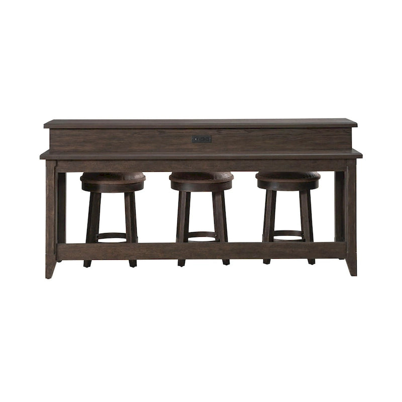 Table console de bar 4 pièces et 3 tabourets | Bois d'hévéa | Station de charge intégrée | Marron selle