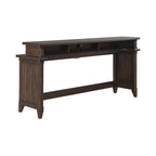Table console de bar 4 pièces et 3 tabourets | Bois d'hévéa | Station de charge intégrée | Marron selle