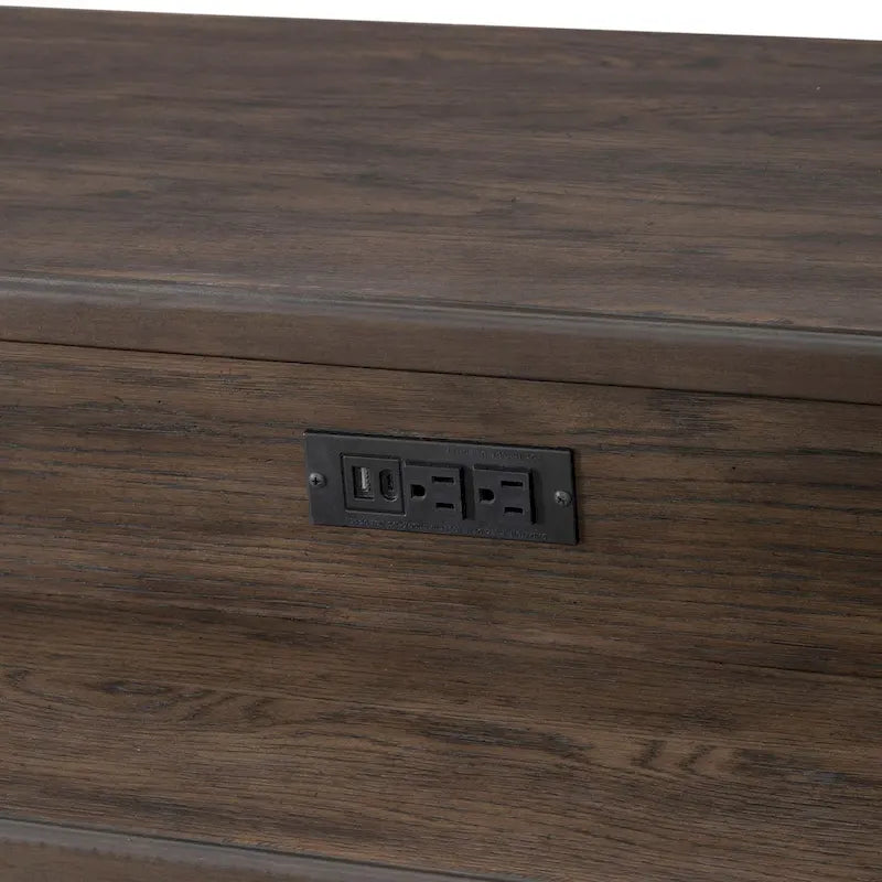Table console de bar 4 pièces et 3 tabourets | Bois d'hévéa | Station de charge intégrée | Marron selle