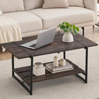 Table basse en bois industrielle moderne à 2 niveaux de 104 cm avec étagère de rangement