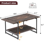 Table basse en bois industrielle moderne à 2 niveaux de 104 cm avec étagère de rangement