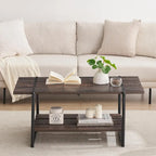 Table basse en bois industrielle moderne à 2 niveaux de 104 cm avec étagère de rangement