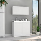 Ensemble de meubles de cuisine | Élément haut + Élément bas | 2 étagères intérieures | Blanc/Gris/Noir | Garantie 1 an