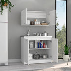 Ensemble de meubles de cuisine | Élément haut + Élément bas | 2 étagères intérieures | Blanc/Gris/Noir | Garantie 1 an