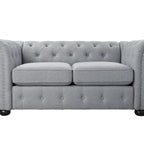 Ensemble canapé Chesterfield et causeuse 2 places capitonnés | Tissu lin | Accoudoirs roulés | Coloris beige/gris
