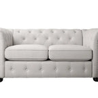 Ensemble canapé Chesterfield et causeuse 2 places capitonnés | Tissu lin | Accoudoirs roulés | Coloris beige/gris