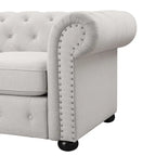 Ensemble canapé Chesterfield et causeuse 2 places capitonnés | Tissu lin | Accoudoirs roulés | Coloris beige/gris