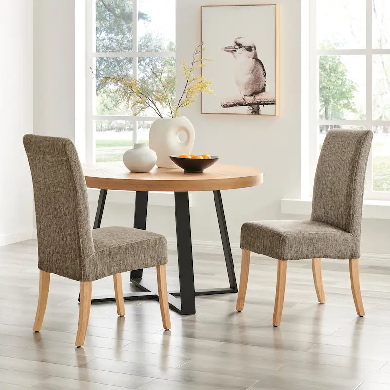 Lot de 2 chaises de salle à manger droites en tissu | Revêtement beige | Pieds évasés | Entièrement assemblées