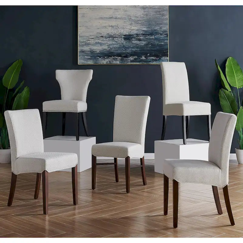 Lot de 2 chaises de salle à manger droites en tissu | Revêtement beige | Pieds évasés | Entièrement assemblées