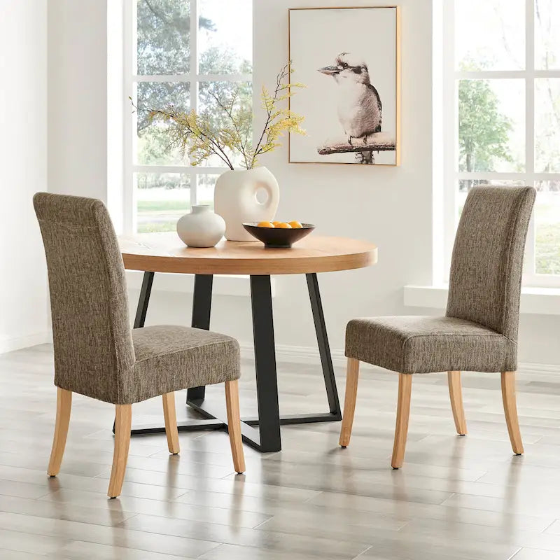 Lot de 2 chaises de salle à manger droites en tissu | Revêtement beige | Pieds évasés | Entièrement assemblées