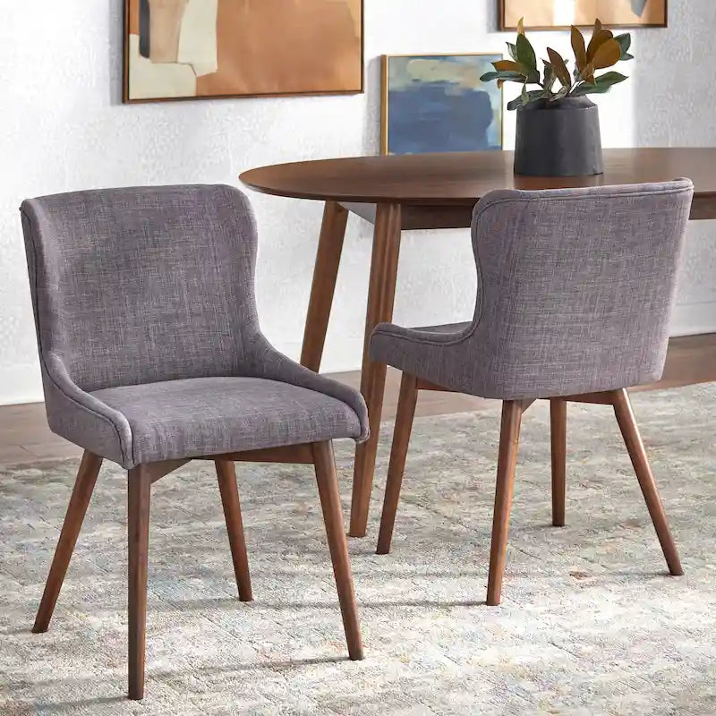 Chaises de salle à manger capitonnées à oreilles de style milieu de siècle, lot de 2 | Similicuir ou Lin | Pieds Noyer | H 82,5 cm