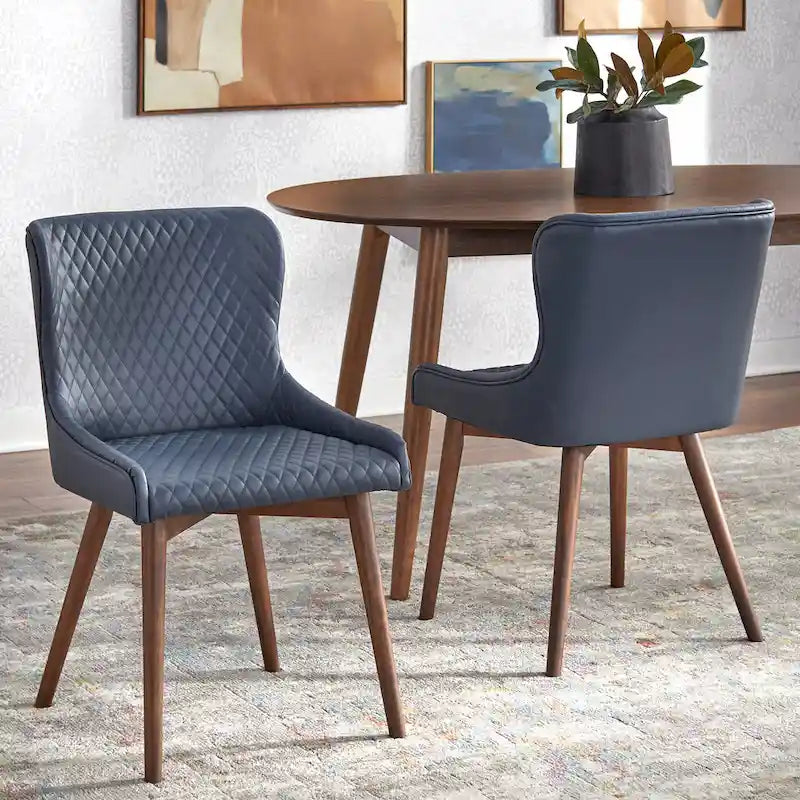 Chaises de salle à manger capitonnées à oreilles de style milieu de siècle, lot de 2 | Similicuir ou Lin | Pieds Noyer | H 82,5 cm