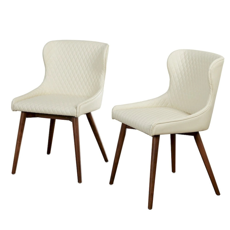 Chaises de salle à manger capitonnées à oreilles de style milieu de siècle, lot de 2 | Similicuir ou Lin | Pieds Noyer | H 82,5 cm