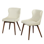 Chaises de salle à manger capitonnées à oreilles de style milieu de siècle, lot de 2 | Similicuir ou Lin | Pieds Noyer | H 82,5 cm