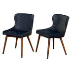 Chaises de salle à manger capitonnées à oreilles de style milieu de siècle, lot de 2 | Similicuir ou Lin | Pieds Noyer | H 82,5 cm