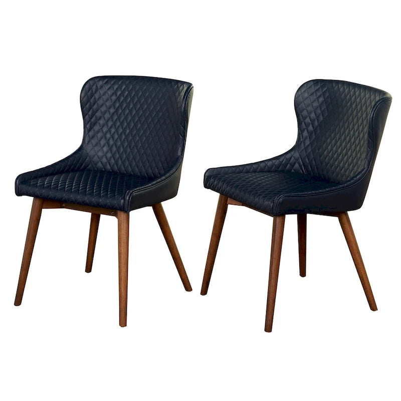 Chaises de salle à manger capitonnées à oreilles de style milieu de siècle, lot de 2 | Similicuir ou Lin | Pieds Noyer | H 82,5 cm