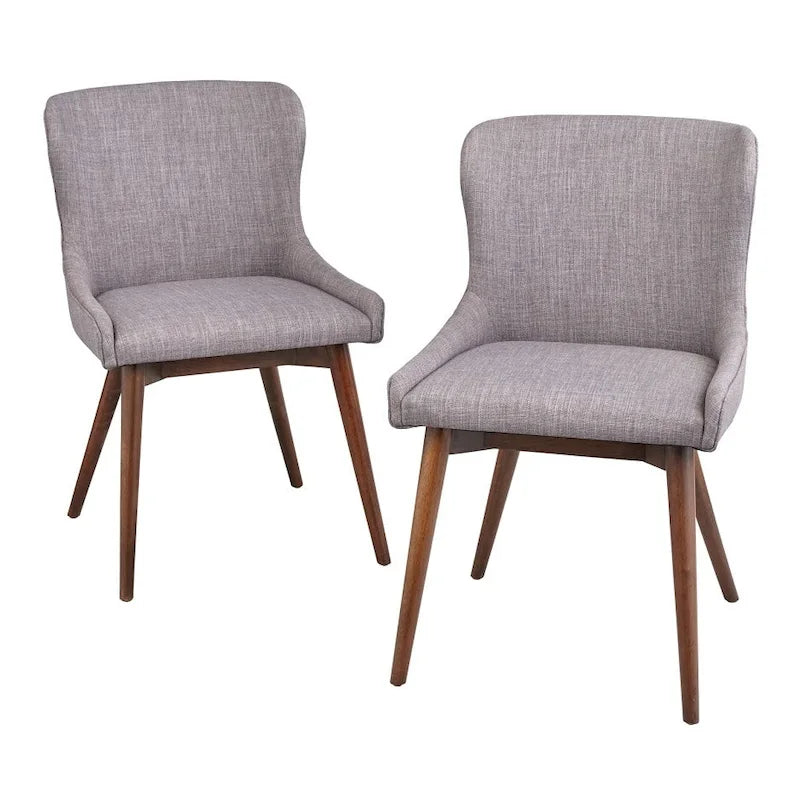 Chaises de salle à manger capitonnées à oreilles de style milieu de siècle, lot de 2 | Similicuir ou Lin | Pieds Noyer | H 82,5 cm