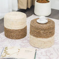 Pouf ottoman tressé main en massette naturelle, lot de 2 | Cadre en bois | 136 kg | 30 cm de diamètre | Polyvalent