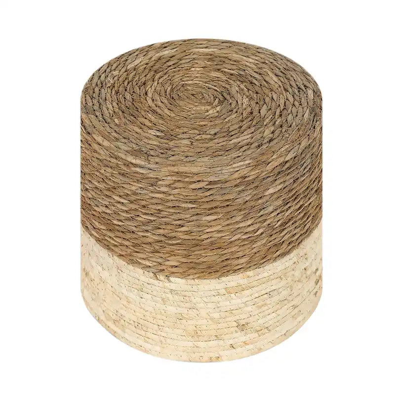 Pouf ottoman tressé main en massette naturelle, lot de 2 | Cadre en bois | 136 kg | 30 cm de diamètre | Polyvalent