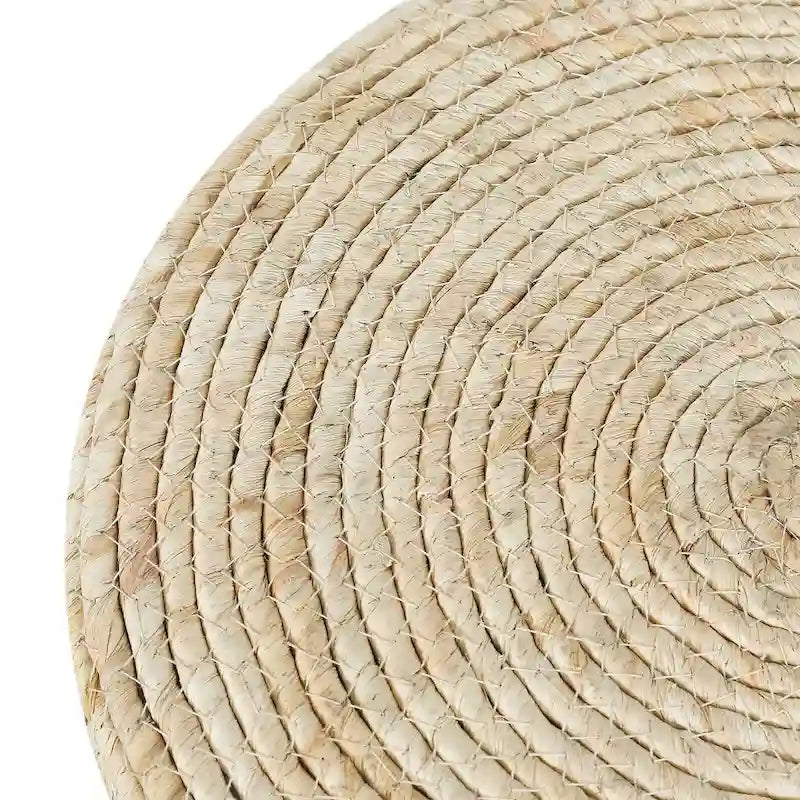 Pouf ottoman tressé main en massette naturelle, lot de 2 | Cadre en bois | 136 kg | 30 cm de diamètre | Polyvalent