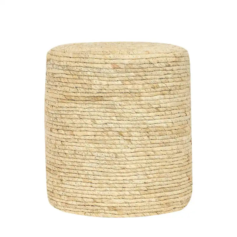 Pouf ottoman tressé main en massette naturelle, lot de 2 | Cadre en bois | 136 kg | 30 cm de diamètre | Polyvalent