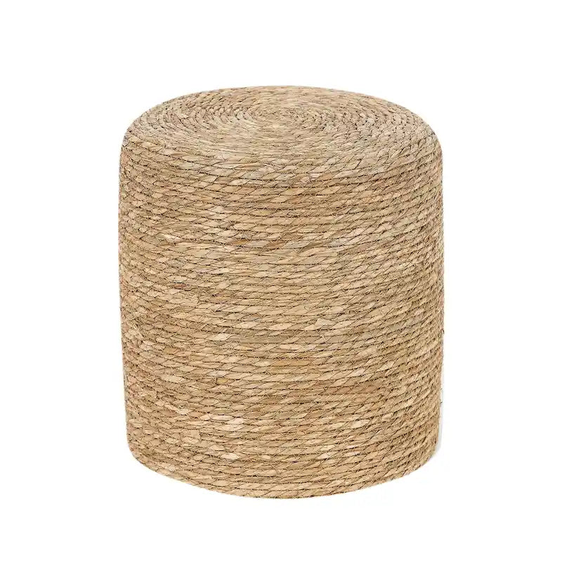 Pouf ottoman tressé main en massette naturelle, lot de 2 | Cadre en bois | 136 kg | 30 cm de diamètre | Polyvalent