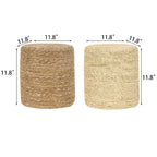 Pouf ottoman tressé main en massette naturelle, lot de 2 | Cadre en bois | 136 kg | 30 cm de diamètre | Polyvalent