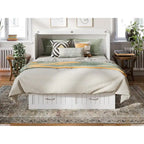 Lit coffre escamotable Queen avec matelas | Tiroir de rangement | Recharge intégrée | 360 kg | Rainure et languette