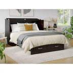 Lit coffre escamotable Queen avec matelas | Tiroir de rangement | Recharge intégrée | 360 kg | Rainure et languette
