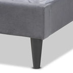 Lit plateforme à dossier haut capitonné en velours | Pieds coniques | Lattes en bois | Gris/Marron foncé | Grand lit/Très grand lit