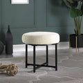 Pouffe rond en fausse peau de mouton | Crème | Base en métal noir mat | Hauteur d'assise 45,7 cm | Nettoyage des taches