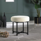Pouffe rond en fausse peau de mouton | Crème | Base en métal noir mat | Hauteur d'assise 45,7 cm | Nettoyage des taches