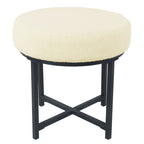 Pouffe rond en fausse peau de mouton | Crème | Base en métal noir mat | Hauteur d'assise 45,7 cm | Nettoyage des taches