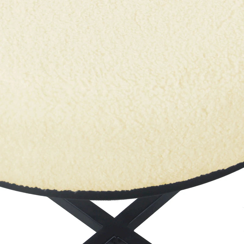 Pouffe rond en fausse peau de mouton | Crème | Base en métal noir mat | Hauteur d'assise 45,7 cm | Nettoyage des taches